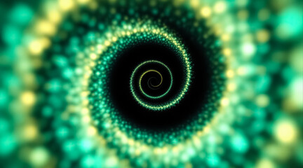mesmerizing spiral of shimmering particles in teal and gold