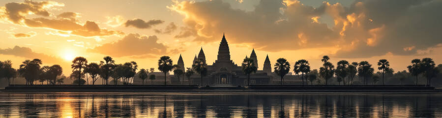 Obraz premium ancient temple silhouette at sunrise