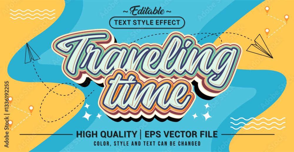 Poster Editable text style effect - Traveling Time text style theme. Vector text style illustration template.