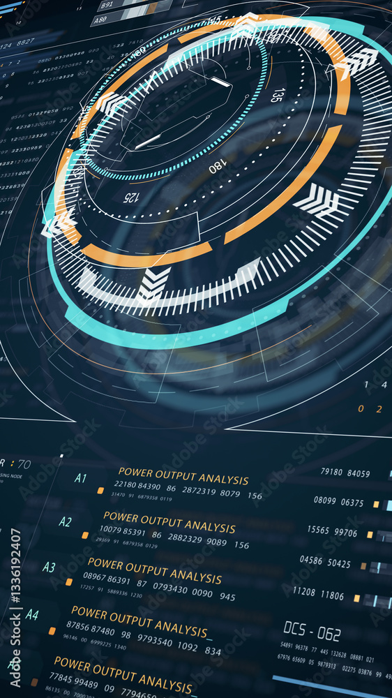 Poster blue digital head up display (hud ui) and circuit panel technology interface screen with futuristic 