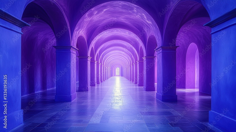 Poster ethereal purple archway in an enchanting gallery with soft light and elegant design elements