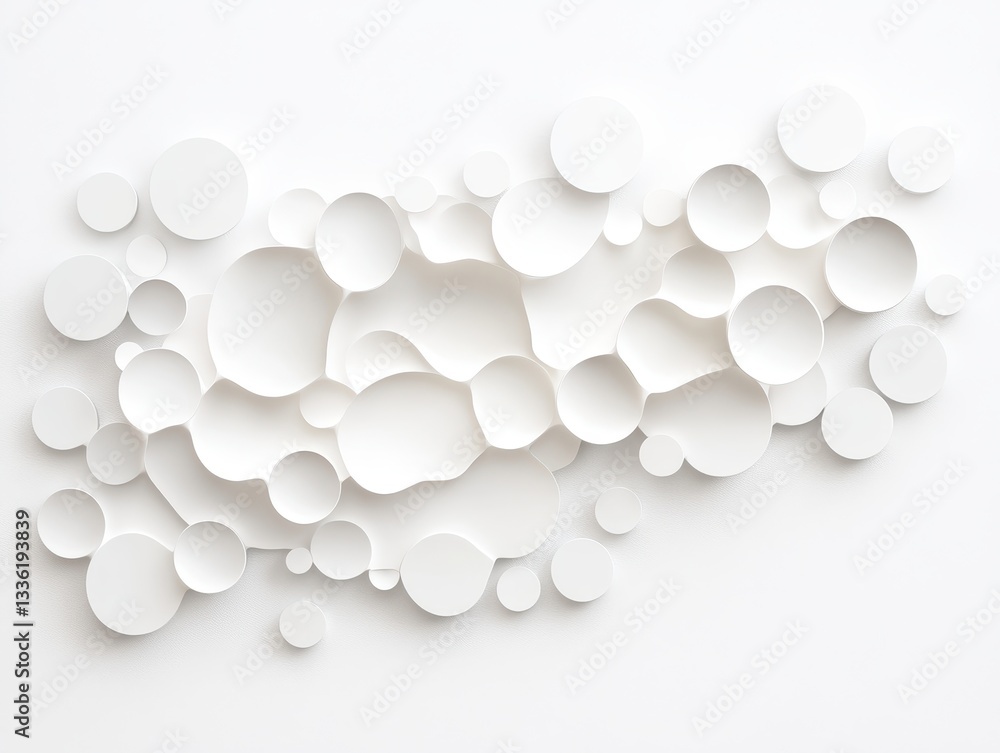 Poster abstract composition of white circular shapes on a light background, creating depth