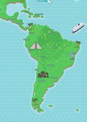 Editable South America map vector assets with detailed outlines, customizable colors, and scalable formats. Ideal for infographics, presentations, print, and digital design projects.