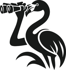 black flamingo using binoculars vector illustration
