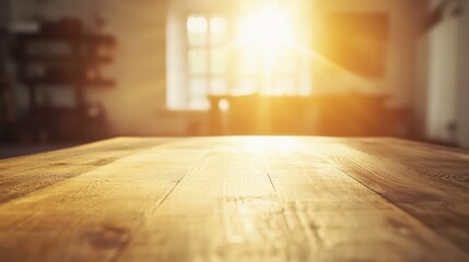 Warm Sunset Light Over Wooden Table Creating Cozy Atmosphere