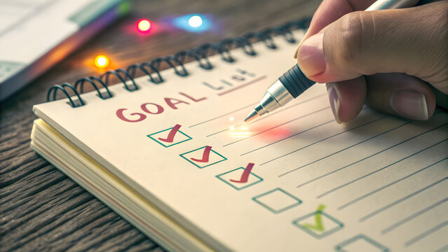 mental heath awareness. close up of a to do list being checked off, reflection concept and life planning.