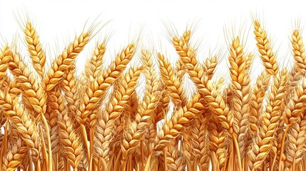 Golden Wheat Field with Vibrant Ears Under Bright Sky for Agricultural Themes and Designs