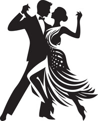 Dancing Couple bold line art silhouette design vector.