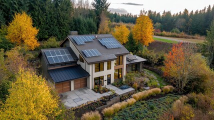 Hybrid solar power and insulated walls in a sustainable community home, combining renewable energy and efficient insulation for eco-friendly heating and reduced carbon footprint.
