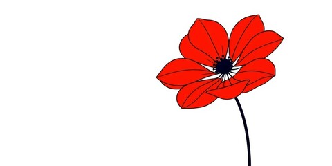 Obraz premium Single abstract red flower, minimalist line art style on white background, blossom, abstract art