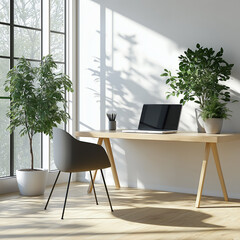 Fototapeta premium Minimalist Home Office with Plants
