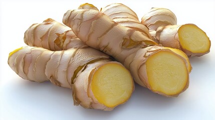 Fresh ginger root isolated on a clean white background