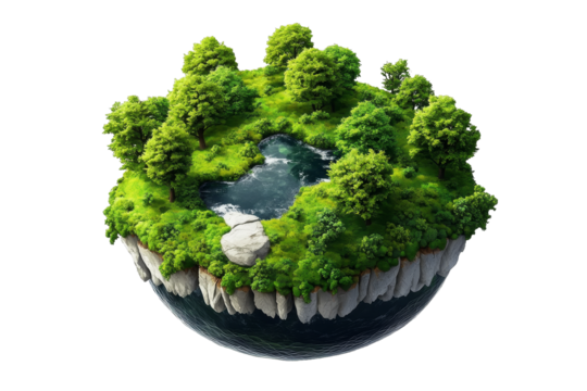 [Transparent Background PNG]Floating Island Planet Miniature Art Piece