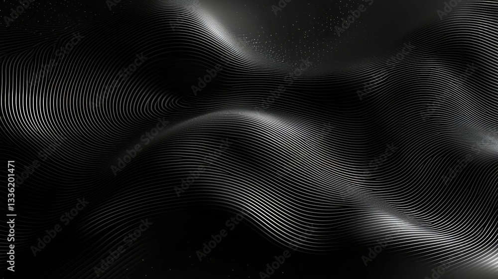 Poster abstract monochrome waves with thin lines flowing in a dynamic and textured surface design
