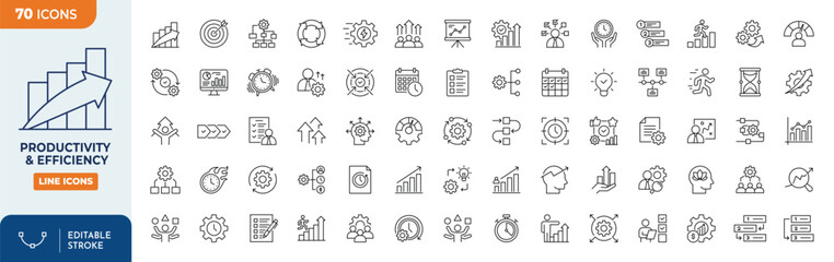 productivity and efficiency icon set. Outline Icon Collection. Editable stroke. Vector illustration	