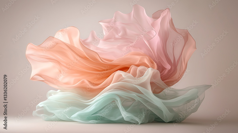 Poster dynamic abstract fabric movement studio digital art soft textures close-up visual concept