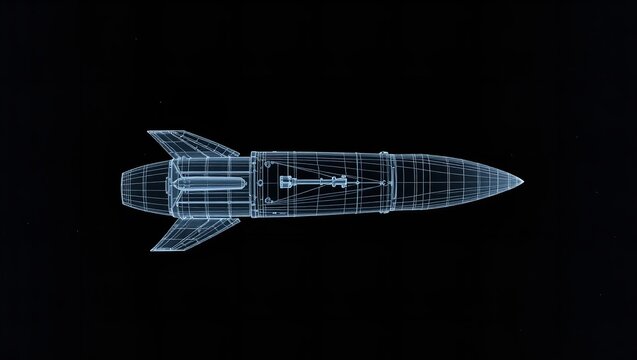 A Ghostly Missile, A Digital Phantom Against A Black Void, Its Wireframe Structure Illuminated, Hinting At Destructive Potential