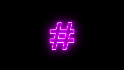 Obraz premium Hashtag glowing purpel neon icon, Shiny symbol. Glowing Neon Hashtag Icon, Symbol of Social Media and Digital Communication, on Black Background 