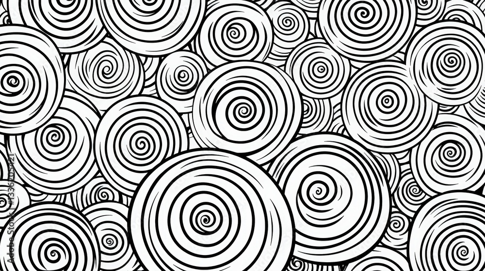 Poster abstract pattern of circular spirals in black and white design for creative projects