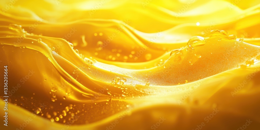 Poster liquid gold: a macro shot captures the mesmerizing interplay of light and texture on a golden liquid