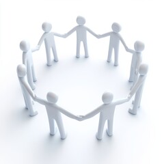 Modern 3D Icons of Figures Holding Hands in a Circle Formation