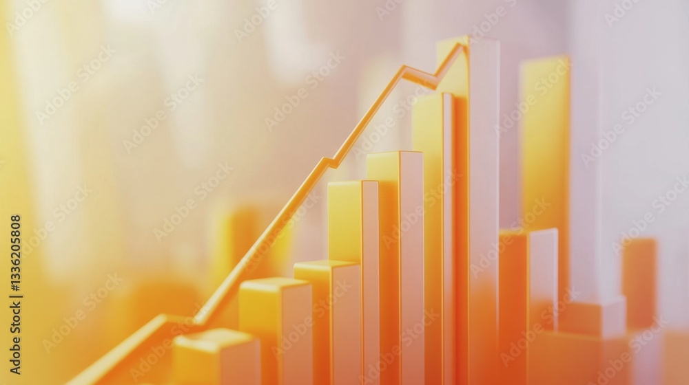 Poster clean and simple 3d business success icon with increasing graph