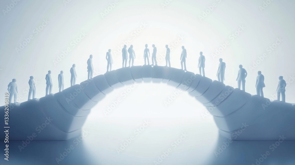Poster abstract modern 3d teamwork concept with figures on a bridge