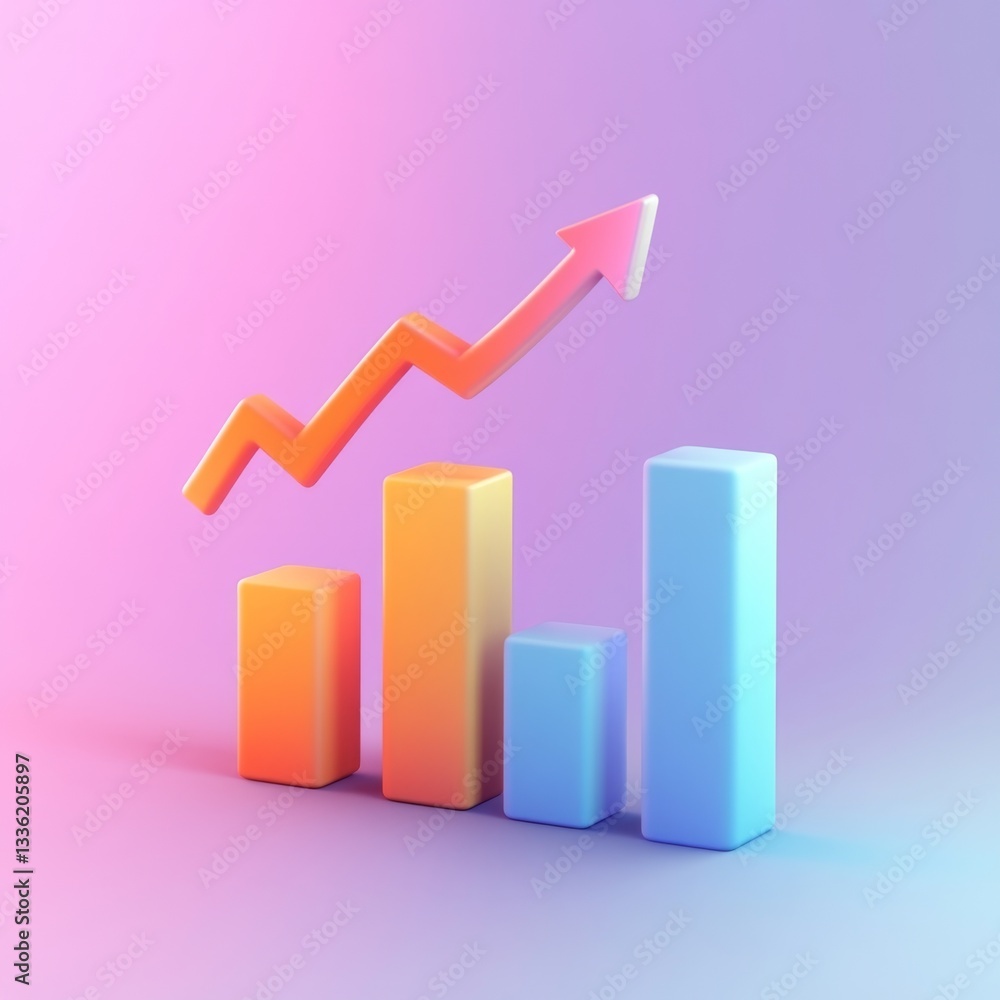 Poster vibrant 3d business analytics icon with colorful graph elements