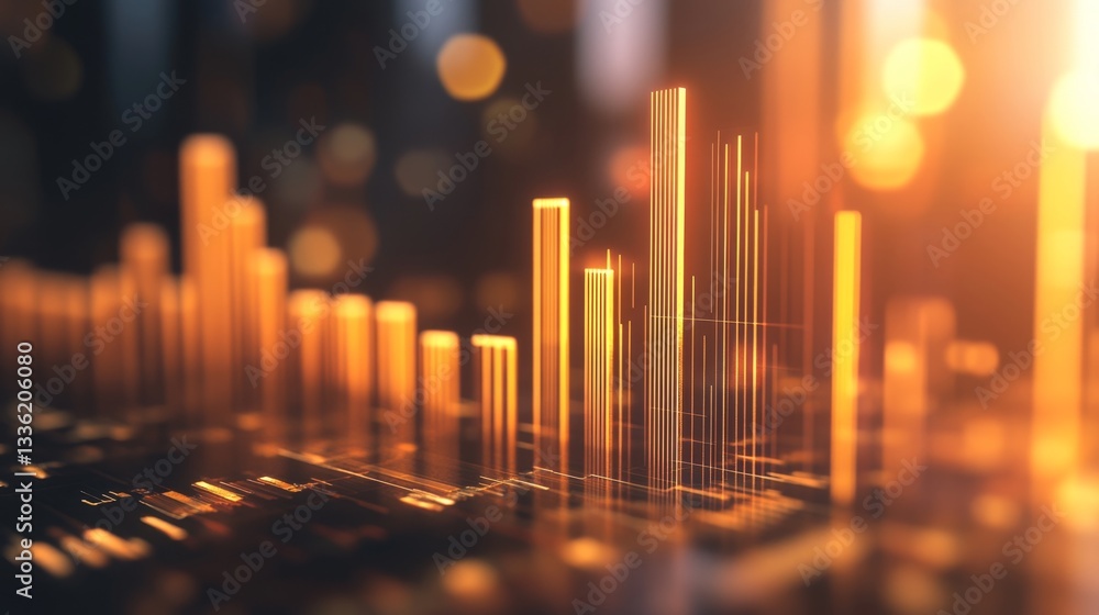 Poster high quality 3d render of bar chart with growing data trends