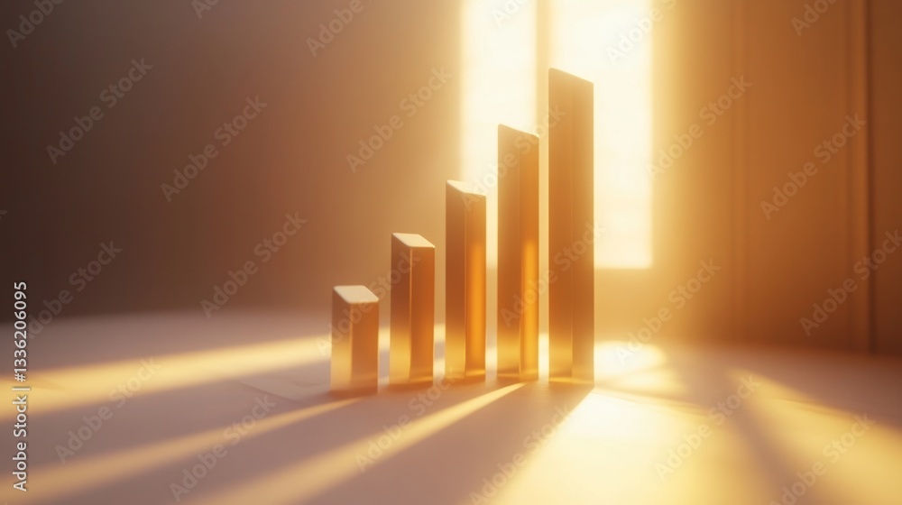 Poster high quality 3d render of growing bar chart in warm light setting