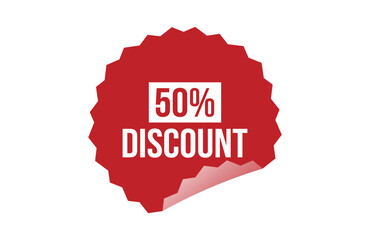 50% discount red ribbon label banner.