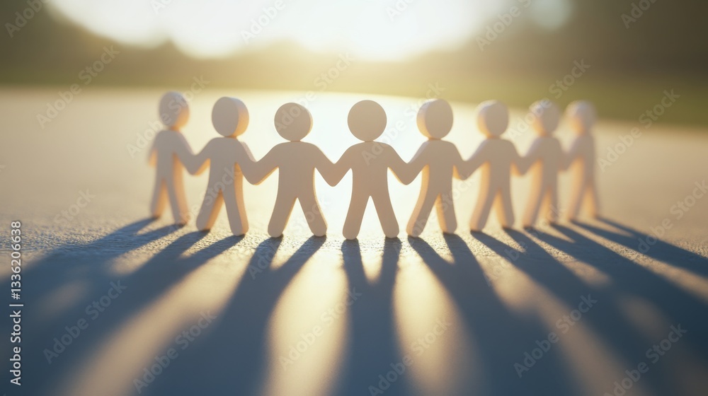 Poster engaging 3d scene of supporting figures with dynamic shadows