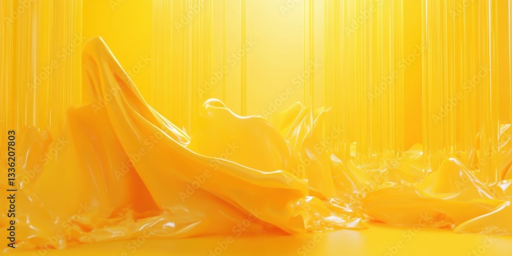 Poster golden waves: abstract representation of fluid golden material artfully arranged, bathed in ambient 