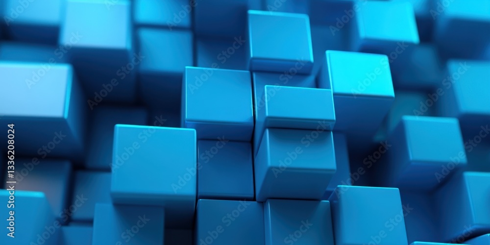 Poster geometric harmony: an abstract composition of blue cubes creates a sense of depth and order, invitin