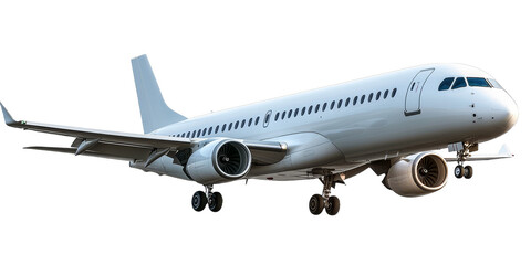 [Transparent Background PNG]White Airplane in Flight against White Background
