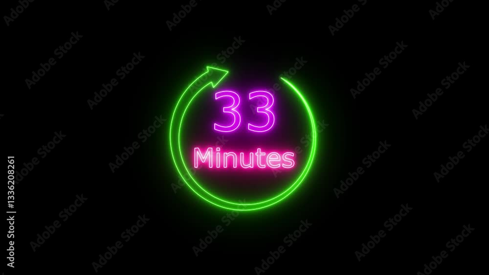 Poster 1 hours countdown timer animation, 0-60 minute counting up neon number