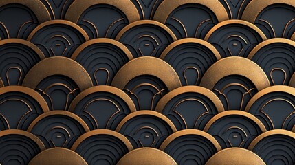 Elegant Dark Background with Round Metallic Shapes in Appealing Layered Arrangement