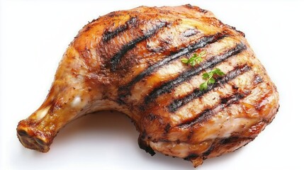 Barbecued chicken leg on a white background