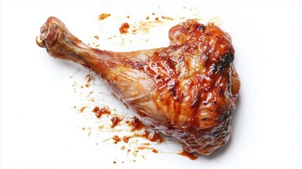 Barbecued chicken leg on a white background