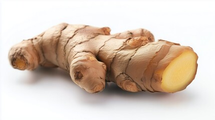 Fresh ginger root isolated on a clean white background