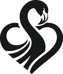 black and white a flamingo making a heart shape