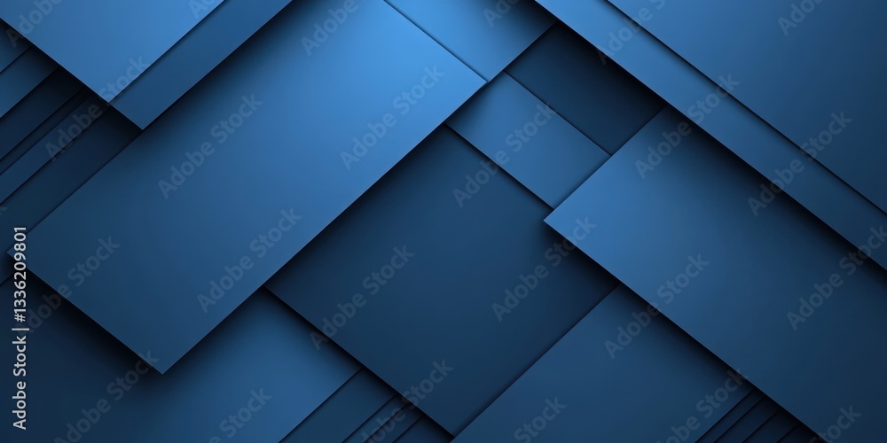 Poster abstract geometric shapes in blue: dynamic interplay of blue rectangular shapes creating a modern an