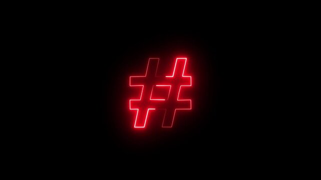 Hashtag glowing Blue neon icon, Shiny symbol. Glowing Neon Hashtag Icon, Symbol of Social Media and Digital Communication, 4k Video Motion Graphic Animation.	