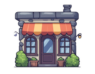 Obraz premium Elegant Vintage Brick Storefront with Black Door - Classic Architecture Design on Transparent Background