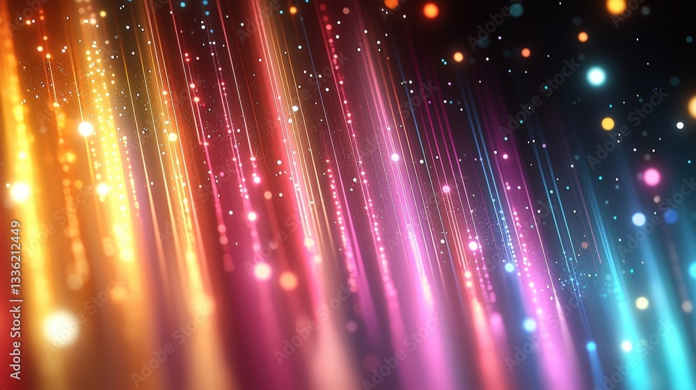 Poster vibrant abstract background with colorful light streaks and bokeh effect in a dark setting