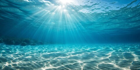 Fototapeta premium Underwater Sunlight: Ocean Floor with Sun Rays