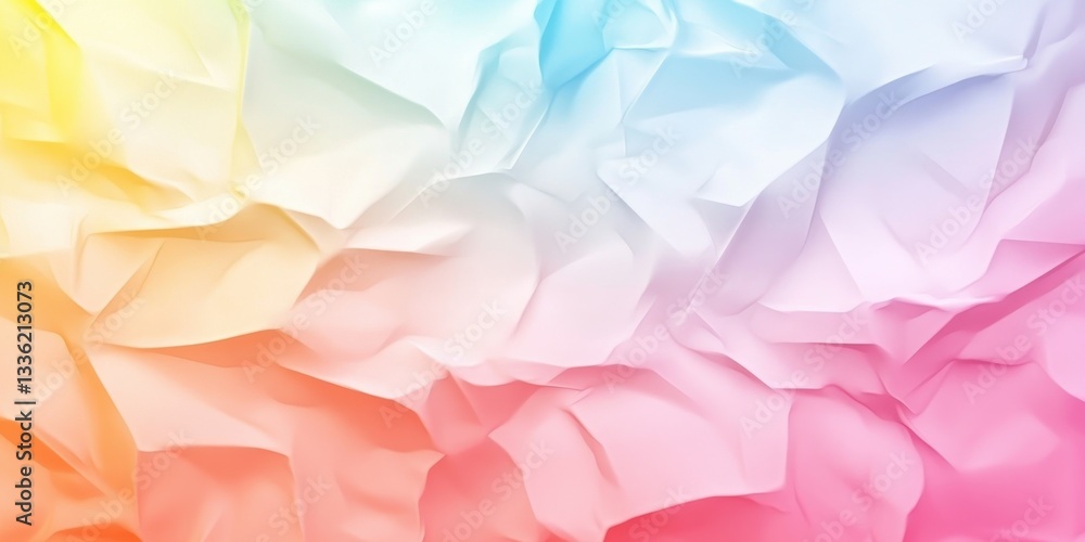 Poster colorful creased paper: a vibrant sheet of crumpled paper, a spectrum of colors across its surface, 