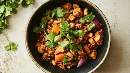 A vegan-friendly tempeh and peanut stir-fry, with a combination of bold, savory flavors and crunchy textures
