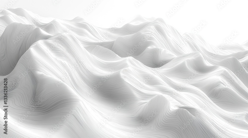Poster abstract white waves with flowing lines and soft curves in minimalist digital landscape design