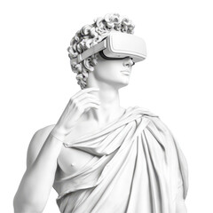 Ancient Meets Modern: A statue adorned with a VR headset, merging the past and the future. 